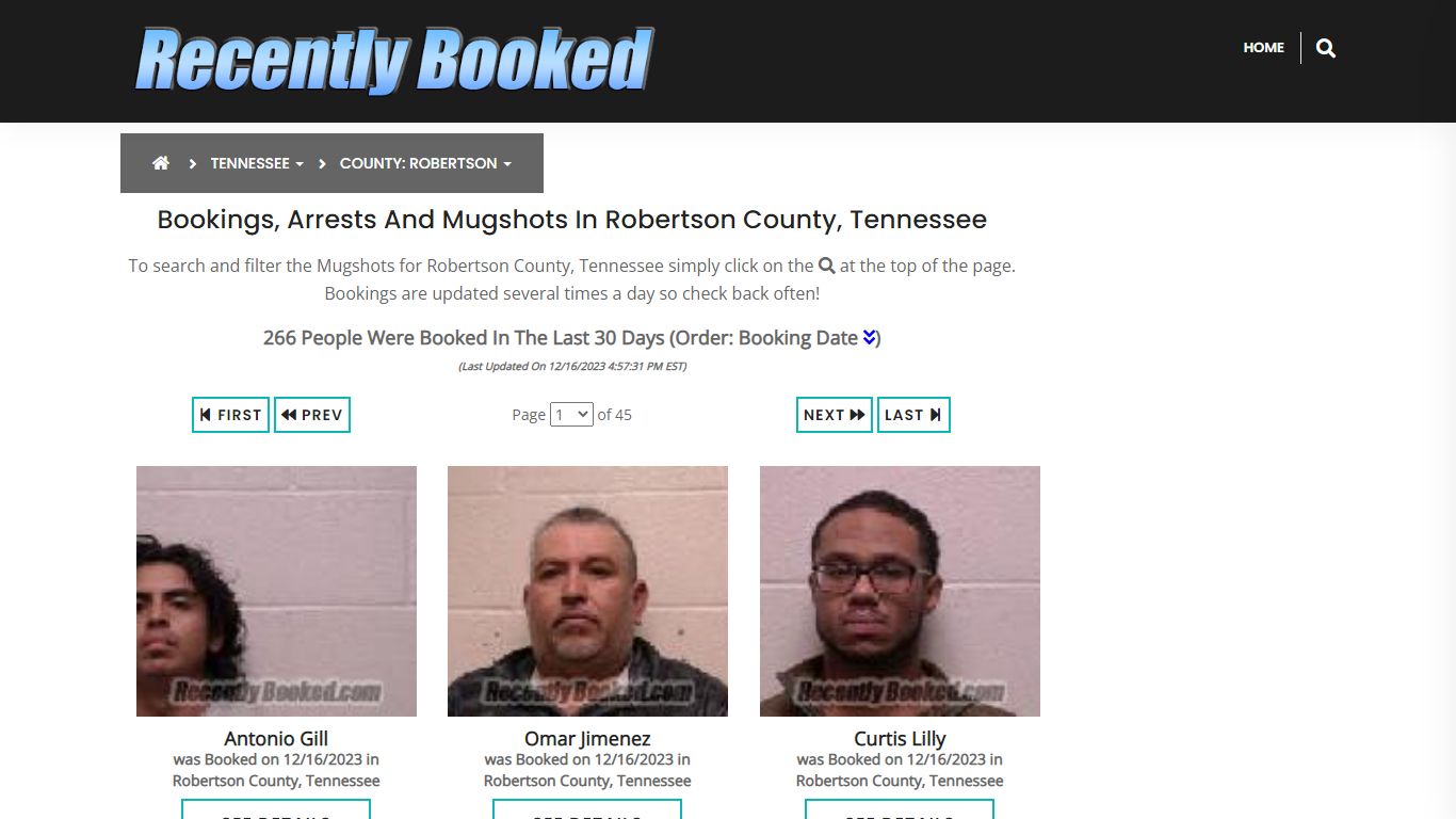 Recent bookings, Arrests, Mugshots in Robertson County, Tennessee