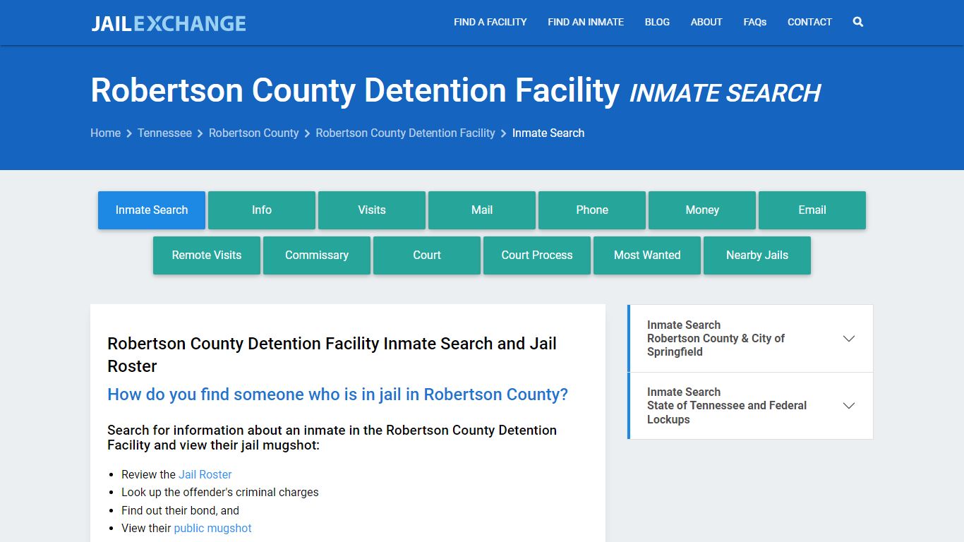 Robertson County Detention Facility Inmate Search - Jail Exchange
